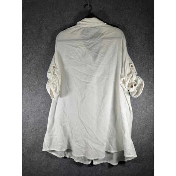 St John Bay Dress Women 3X Roll Sleeve White‎ Guaze Button Front Beachy Coastal - Picture 7 of 8